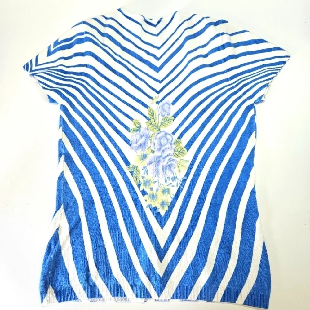 NEW VINTAGE FAUST Striped Floral Beaded Embellished Knit Top Medium Y2K